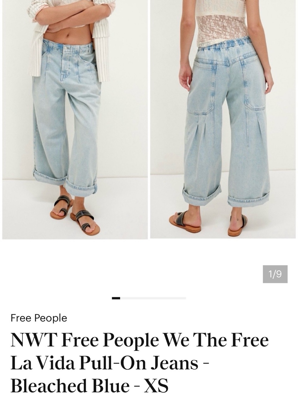 We The Free Free People La Vida Pull-On Wide Leg Jeans Bleached Blue NWOT - Picture 16 of 16